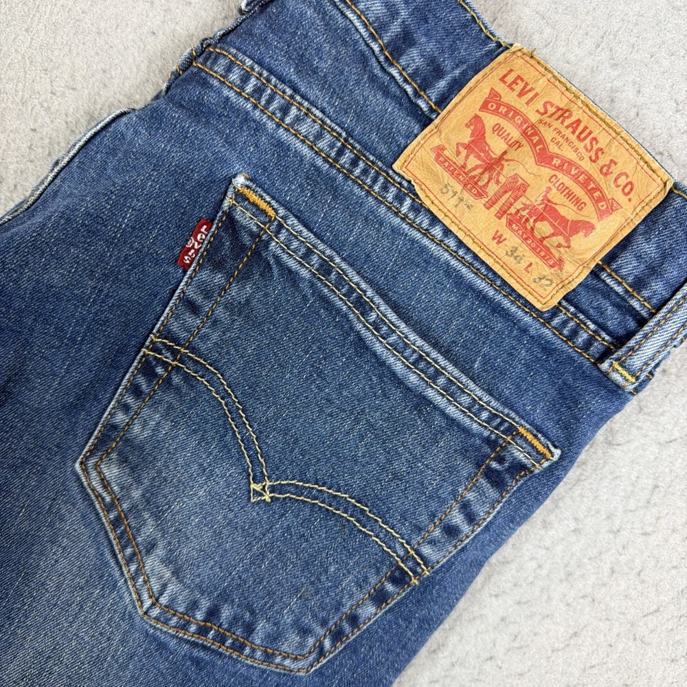 Levis 511 Men's 34x32 Slim Fit Stretch Jeans Straight Leg Blue Whiskering